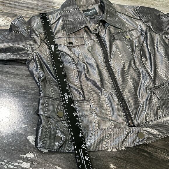 Womens Jacket 8 Full Zip Moto Gray Festival Event Grunge Rockabilly - Picture 7 of 11